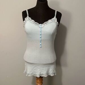 So Wear It Declare It Women's Light Blue Spaghetti Strap Lace Trim Camisole